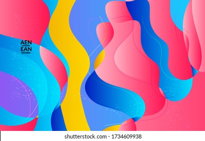 Plantilla de cubierta vectorial abstracta con formas orgánicas solapadas de gradiente brillante con textura gruesa. Líneas onduladas fluidas de arte. Diseño de afiches de música disco de los años 80. Marco o frontera de medios sociales.
