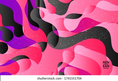 Abstract vector cover template with bright gradient wavy organic overlapping shapes grunge textured. Fluid wavy lines art. Disco music 80’s poster design. Social media frame or border.