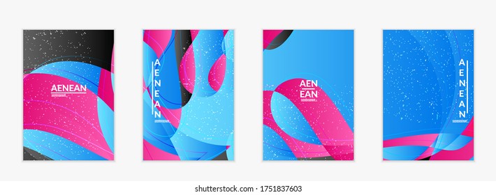 Abstract vector cover template with bright gradient wavy organic overlapping shapes grunge textured. Fluid wavy lines art. Disco music 80’s poster design. Social media frame or border.