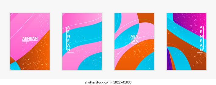 Plantilla de cubierta vectorial abstracta con formas orgánicas solapadas de gradiente brillante con textura gruesa. Líneas onduladas fluidas de arte. Diseño de afiches de música disco de los años 80. Marco o frontera de medios sociales.