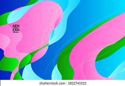 Abstract vector cover template with bright gradient wavy organic overlapping shapes grunge textured. Fluid wavy lines art. Disco music 80’s poster design. Social media frame or border.