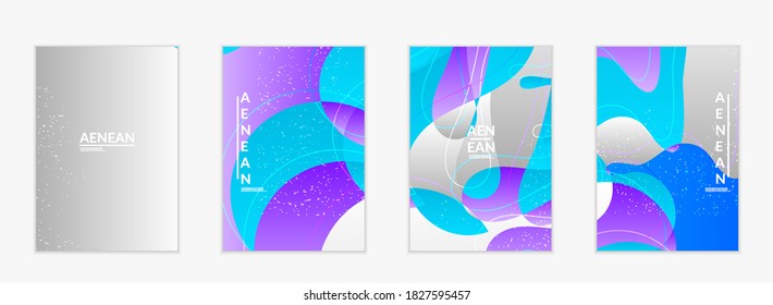 Plantilla de cubierta vectorial abstracta con formas orgánicas solapadas de gradiente brillante con textura gruesa. Líneas onduladas fluidas de arte. Diseño de afiches de música disco de los años 80. Marco o frontera de medios sociales.