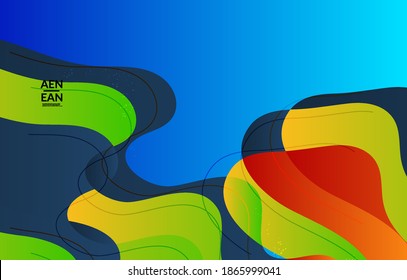 Abstract vector cover template with bright gradient wavy organic overlapping shapes grunge textured. Fluid wavy lines art. Disco music 80’s poster design. Social media frame or border.