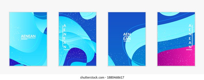 Abstract Vector Cover Template With Bright Gradient Wavy Organic Overlapping Shapes Grunge Textured. Fluid Wavy Lines Art. Disco Music 80’s Poster Design. Social Media Frame Or Border.