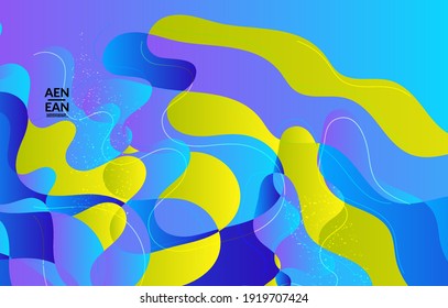 Abstract vector cover template with bright gradient wavy organic overlapping shapes grunge textured. Fluid wavy lines art. Disco music 80’s poster design. Social media frame or border.