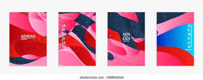 Abstract vector cover template with bright gradient wavy organic overlapping shapes grunge textured. Fluid wavy lines art. Disco music 80’s poster design. Social media frame or border.