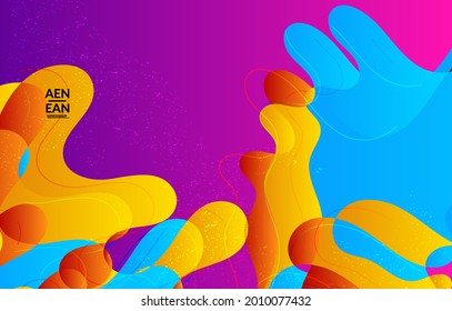 Plantilla de cubierta vectorial abstracta con formas orgánicas solapadas de gradiente brillante con textura gruesa. Líneas onduladas fluidas de arte. Diseño de afiches de música disco de los años 80. Marco o frontera de medios sociales.