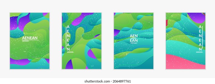 Abstract vector cover template with bright gradient wavy organic overlapping shapes grunge textured. Fluid wavy lines art. Disco music 80’s poster design. Social media frame or border.