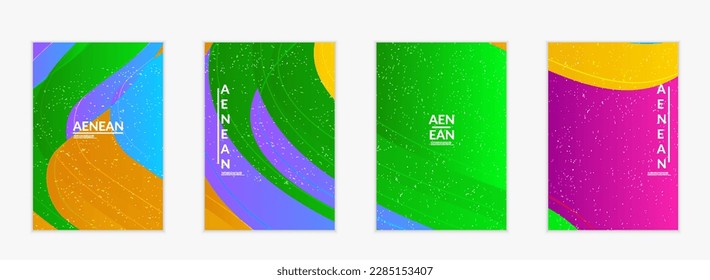 Abstract vector cover template with bright gradient wavy organic overlapping shapes grunge textured. Fluid wavy lines art. Disco music 80’s poster design. Social media frame or border.