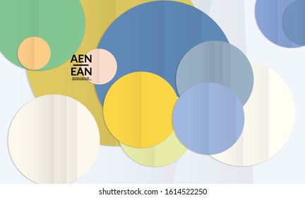 Abstract vector cover template with folded paper overlapping geometric shapes. Environmental design with cut out geometric objects made of recycled reused paper. Top view geometric pattern.