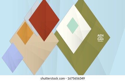 Abstract vector cover template with folded paper overlapping geometric shapes. Environmental design with cut out geometric objects made of recycled reused paper. Top view geometric pattern.