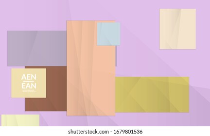 Abstract vector cover template with folded paper overlapping geometric shapes. Environmental design with cut out geometric objects made of recycled reused paper. Top view geometric pattern.