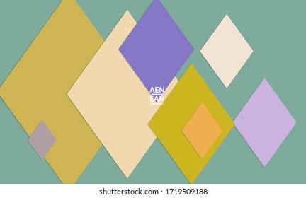Plantilla de cubierta vectorial abstracta con cuadrados de rectángulos superpuestos de corte de papel. Cartel de diseño de arte antiguo con objetos de fondo geométrico. Papel pintado artístico en estilo retro con patrón rhombus.