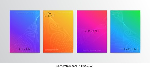 El diseño de las tapas de los vectores abstractos con color de línea, degradado y vibrante. Composición de portadas de libros en pasos editables10. Moderna plantilla de negocios temática. Aislado en blanco.