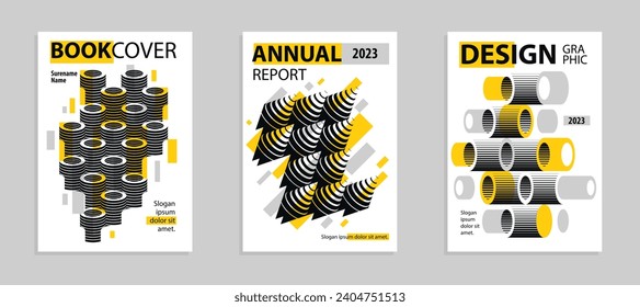 Abstract vector covers and posters with 3D isometric cubes blocks, geometric construction with blocks shapes and forms, print advertisement, magazine or book.