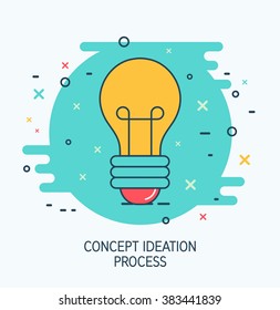 Abstract Vector Creative Idea Icon. Flat Thin Line Sign Concept Ideation Process Design. Business Icon Of Light Bulb. Modern Pictogram Of Innovation Symbol. Creative Think Print.