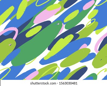 Abstract vector creative seamless pattern with brush strokes, ink splash, blot. Colorful background for printing brochure, poster, card, print, textile,magazines, sport wear. Modern trendy design. 