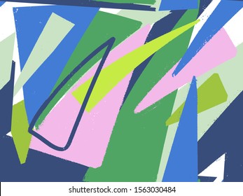 Abstract vector creative seamless pattern with brush strokes, triangles shapes. Colorful background for printing brochure, poster, card, print, textile,magazines, sport wear. Modern trendy design. 