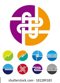 Abstract vector cross line logo template set. Design round element. 