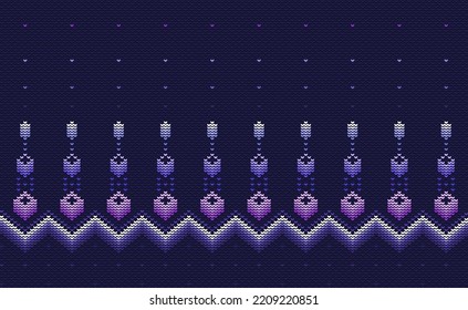 Resumen de fondo azteca de costura cruzada vectorial, de trama étnica de punto, estilo crochet de cultivo de bordado, retro de patrón morado y blanco, Diseño para textiles, tela, alfombra, papel pintado, gráfico