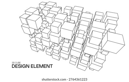 Abstract vector cube for 3d geometric design element and background technology block. Concept blue box for illustration network business and digital futuristic big data. Abstract ai blockchain.