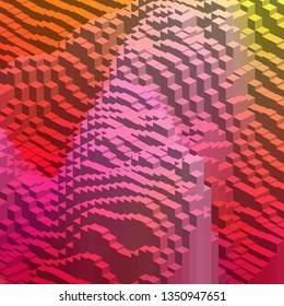 Abstract vector cube. Vector illustration. Red, pink, orange colors.