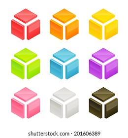 Abstract vector cube shape made of orthographic blocks, shading and color layers are separate, easy to edit