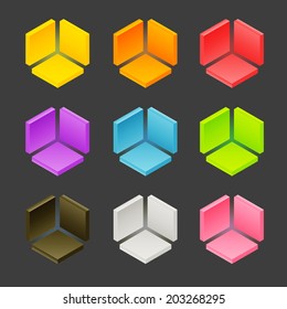 Abstract vector cube shape made of orthographic blocks, shading and color layers are separate, easy to edit
