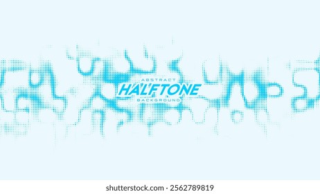 Abstract vector curled blue halftone sound wave. Scrathed dotted texture element.