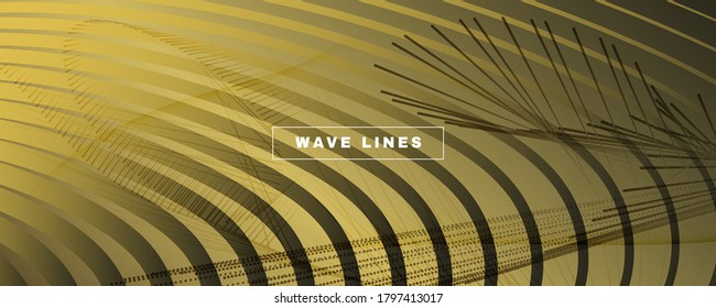 Curva del vector abstracto. Movimiento Dinámico Oro. 3 d Formas De Flujo. Textura tecnológica. Curva del vector abstracto amarillo. Diseño gráfico intenso. Sitio Web Fluid. Curva vectora de abstracto geométrico.