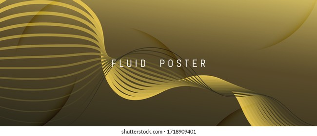 Abstract Vector Curve. Gold Futuristic Background. 3d Flow Line. Creative Brochure. Yellow Abstract Vector Curve. Color Graphic Elements. Fluid Website. Geometric Abstract Vector Curve.