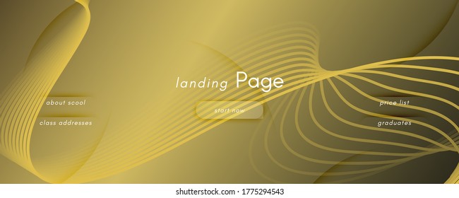 Curva del vector abstracto. Fondo Geométrico Oro. 3 quinquies de línea fluida. Folleto comercial. Curva del vector abstracto amarillo. Diseño gráfico ondulado. Plantilla de flujo. Curva de vectores de abstracto dinámico.