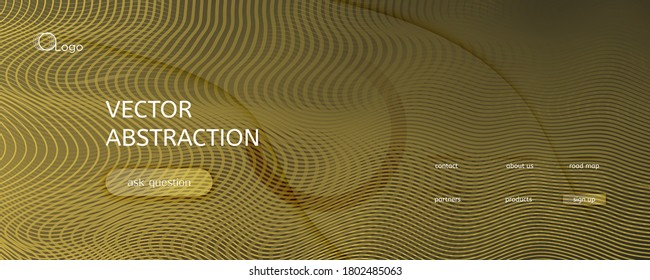 Abstract Vector Curve. Gold Gradient Landing Page. 3d Fluid Shape. Technology Pattern. Yellow Abstract Vector Curve. Vivid Vibrant Concept. Flow Website. Dynamic Abstract Vector Curve.