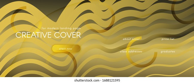 Curva del vector abstracto. Página de Aterrizaje Dinámico Amarillo. Línea de líquido 3d. Patrón digital. Curva de vectores abstractos de oro. Líquido gráfico de color. Sitio Web de flujo. Curva vectora abstracta futurista.