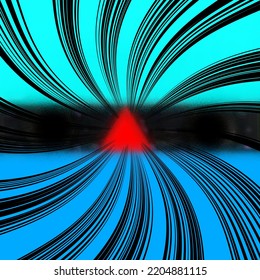 abstract vector with curved black lines and blue screen, with a red triangular shape variation in the middle position