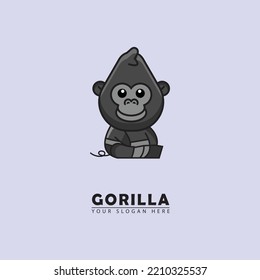 abstract vector cute little gorilla logo icon. vector logo cute little gorilla graphic icon, simple flat elegant style. great for animals, children's education, book covers and toys.
