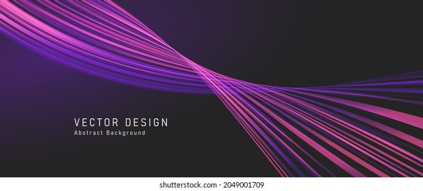 Abstract vector dark background with bright stribed wave twisting and creating curve in space