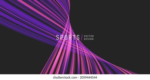 Abstract vector dark background with bright striped wave twisting and creating curve in space