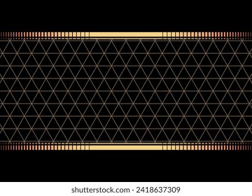 Abstract vector dark background with gold stripes and geometric pattern of thin lines. Luxury vector template. Modern pattern.