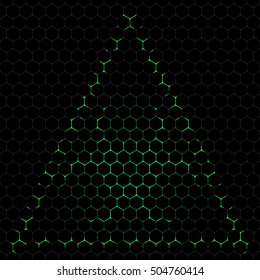 Abstract vector dark background with green biohazard symbol silhouette.