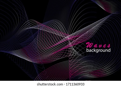 Abstract vector dark background with lines and waves. Template for design and decoration.