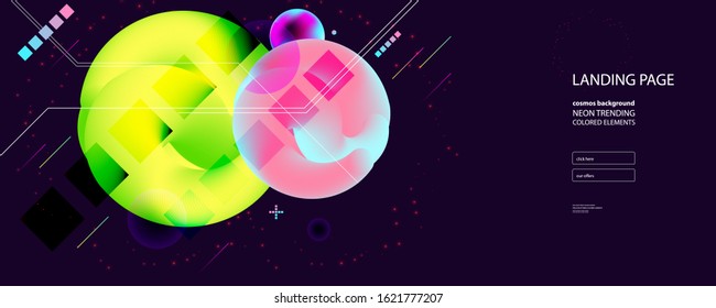 Abstract vector Dark Blue 3d neon banner in the style of a futuristic future, space with planets, balls background