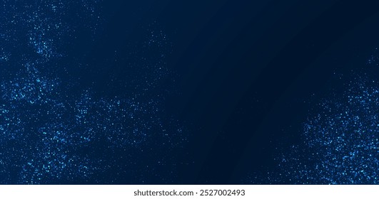 Abstract vector dark blue glowing smoke and sparkling stardust with glistering particles. Magical cosmic effect for  Christmas, holiday celebrations, or festive greeting designs.