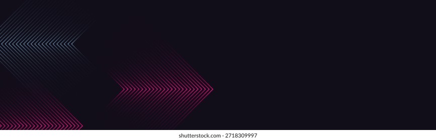 Abstract vector dark futuristic technology banner background. Glowing pink and blue arrow lines graphic design. Modern geometric lines pattern. vector illustration