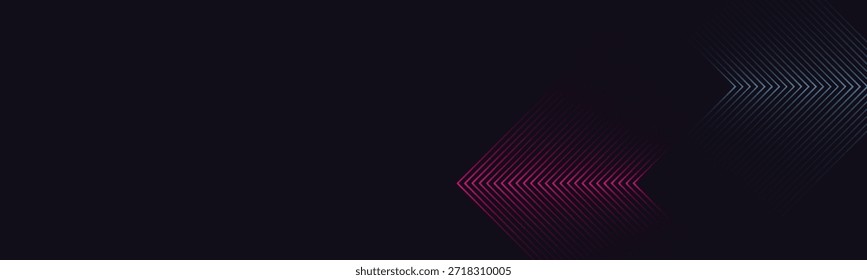 Fondo de Anuncio de tecnología futurista oscuro de Vector Abstractas. Diseño gráfico de líneas de flecha rosa y azul brillante. Patrón de líneas geométricas modernas. eps10