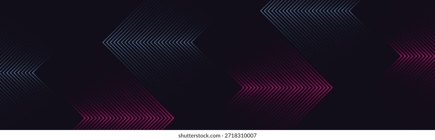 Abstract vector dark futuristic technology banner background. Glowing pink and blue arrow lines graphic design. Modern geometric lines pattern. abstract decoration