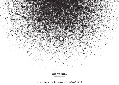 Abstract Vector Dark Gray Round Ash Particles On White Background. Spray Effect. Scatter Falling Black Drops. Hand Made Grunge Texture