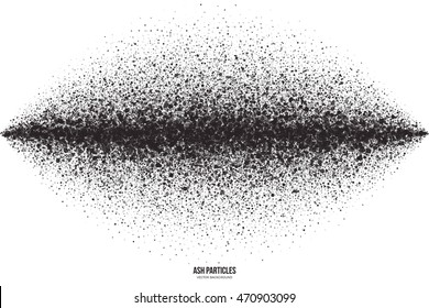 Abstract vector dark gray round ash particles on white background. Spray effect. Scatter falling black drops. Hand made grunge texture