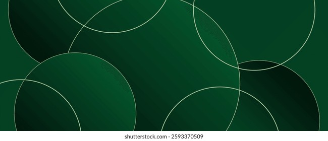 Abstract vector dark green luxury background with geometric circle graphic gold line elements. Cool design for poster, flyer, digital board and concept design.