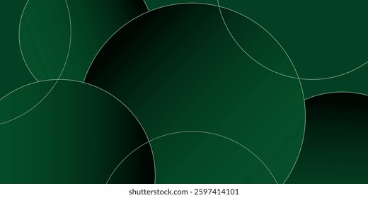 Abstract vector dark green luxury background with geometric circle graphic gold line elements. Cool design for poster, flyer, digital board and concept design.